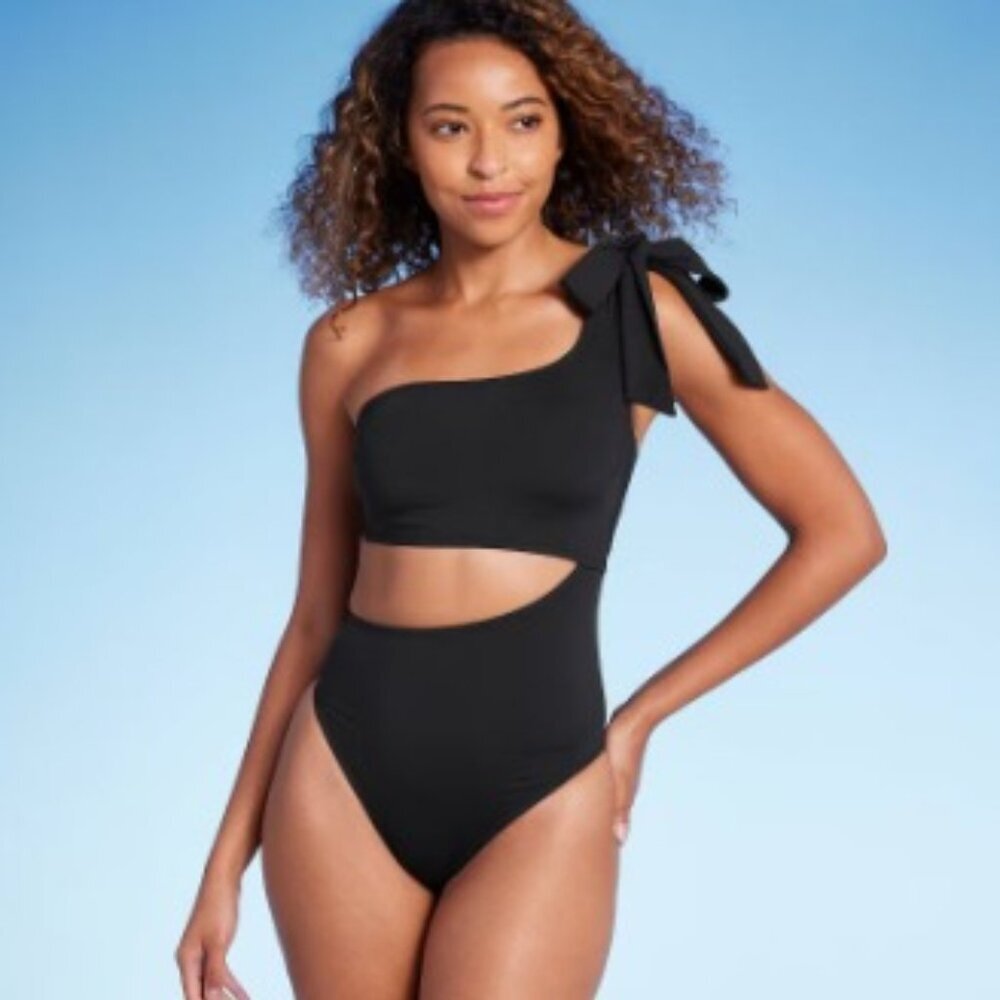 Women's One Shoulder Bow Cut Out One Piece Swimsuit - Shade & Shore